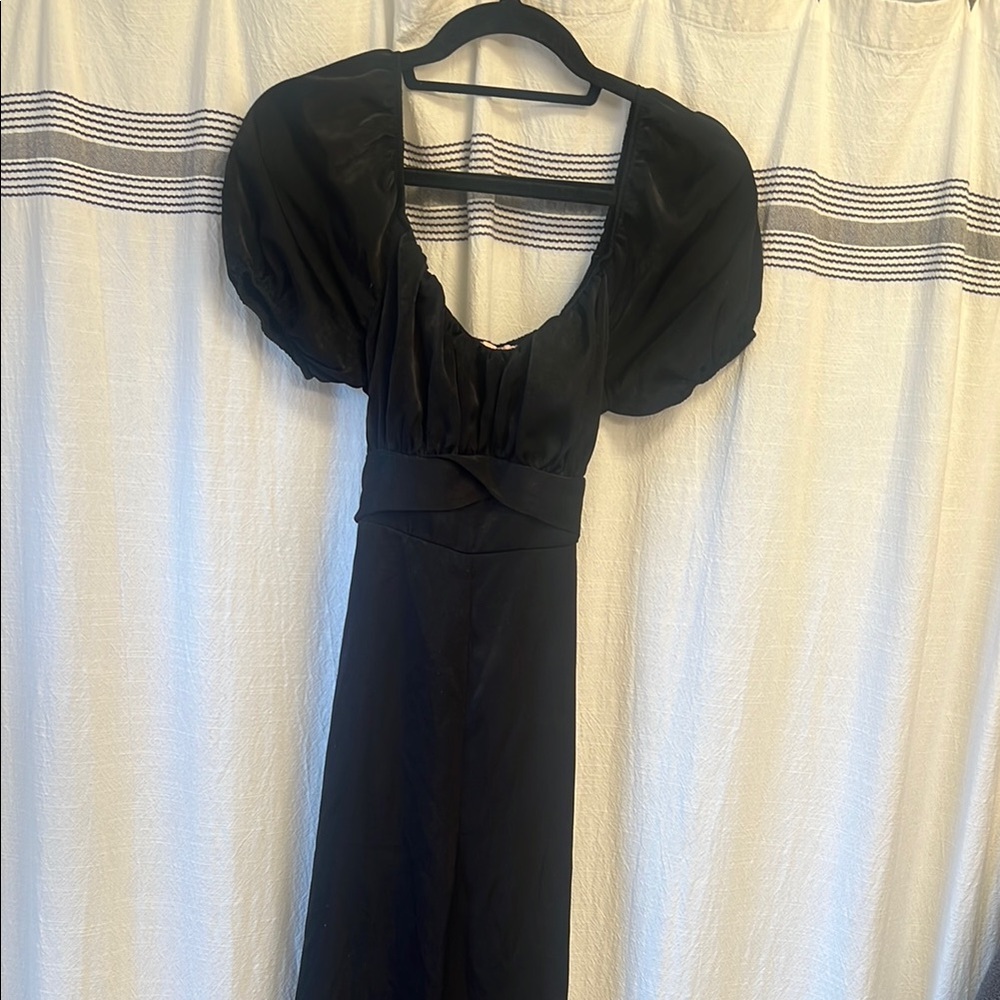 Black Puff Sleeve Scoop Neck Jumpsuit for Cocktail